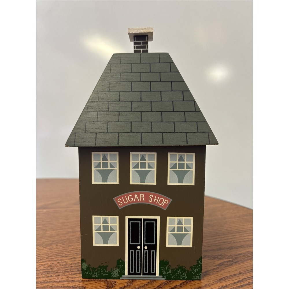 Sugar Jar Wooden Canister "Sugar Shop" Retro Kitchen Decor w/Plastic Insert